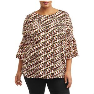 Women's Plus Size 2x Smocked Bell Sleeve Blouse
